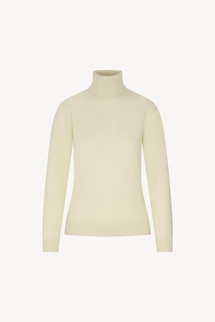 Dolcevita in Maglia Rasata in Puro Cashmere Latte