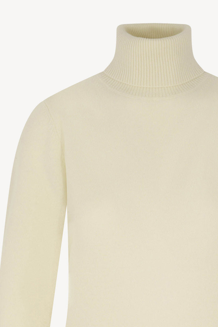 Dolcevita in Maglia Rasata in Puro Cashmere Latte