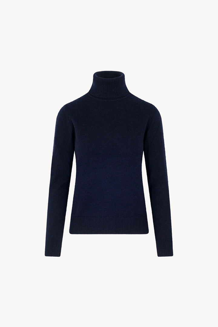 Dolcevita in Maglia Rasata in Puro Cashmere Notte