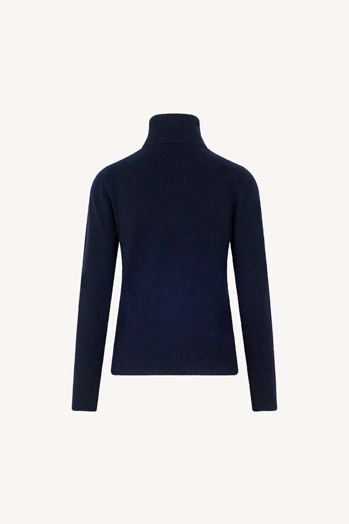 Dolcevita in Maglia Rasata in Puro Cashmere Notte