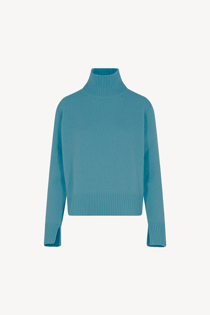 Maglia Lupetto Spacchi 8 Fili in Puro Cashmere Turchese