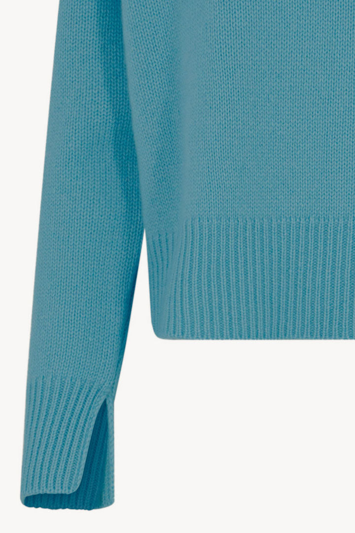 Maglia Lupetto Spacchi 8 Fili in Puro Cashmere Turchese