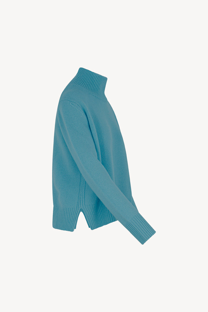 Maglia Lupetto Spacchi 8 Fili in Puro Cashmere Turchese