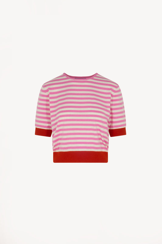 Cotton - Silk - Cashmere Crew Neck Striped Half Sleeve