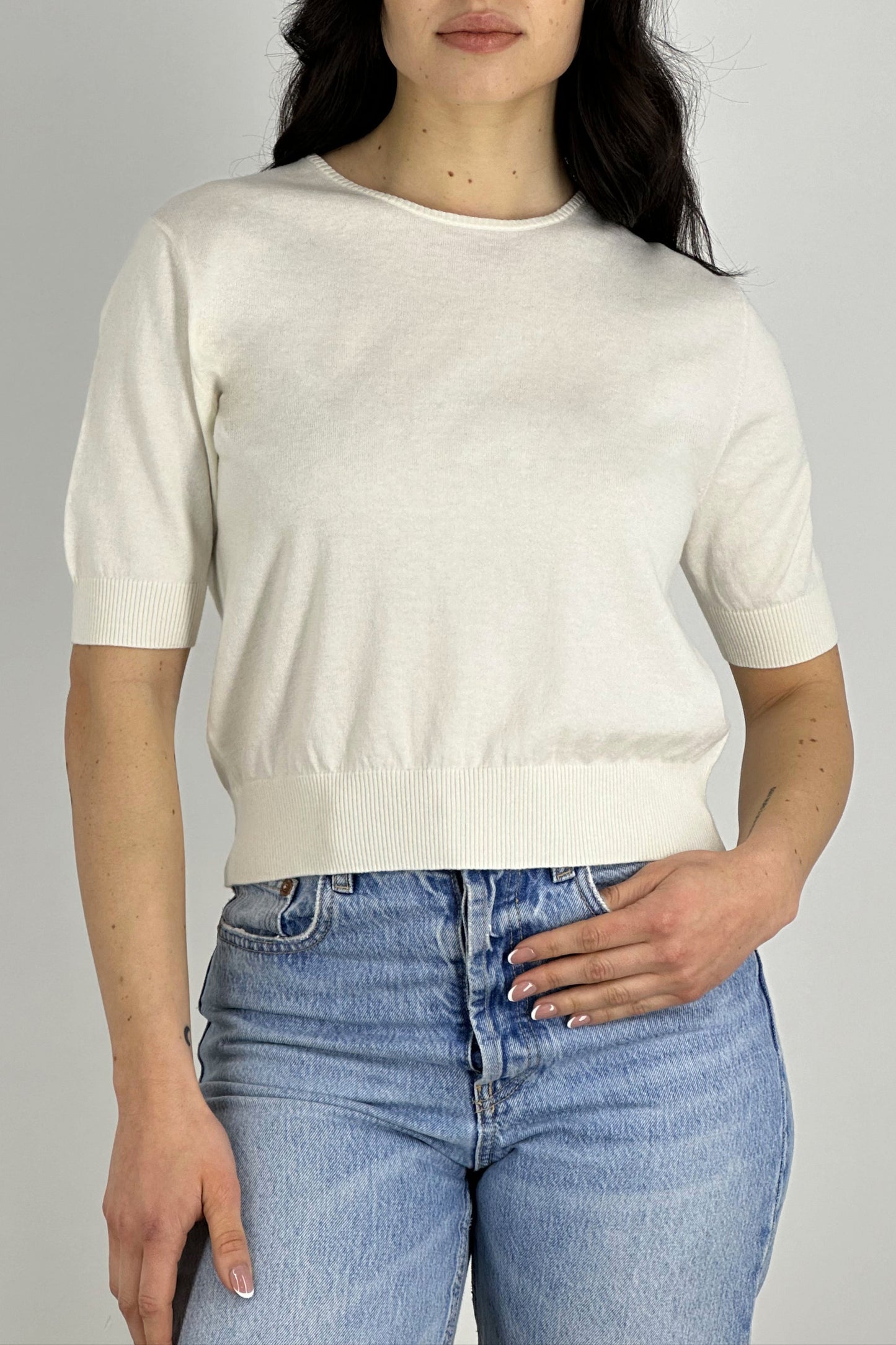 Cotton - Silk - Cashmere Crew Neck Half Sleeves
