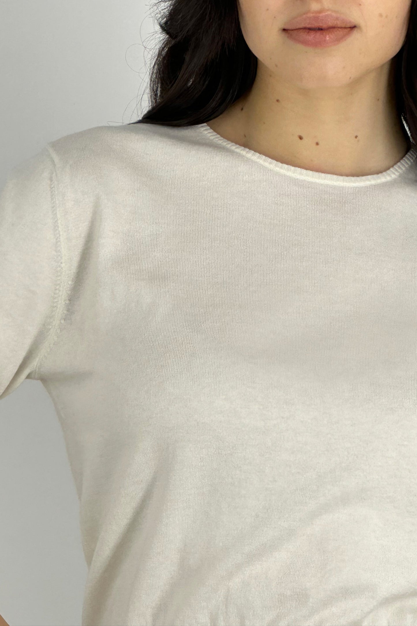 Cotton - Silk - Cashmere Crew Neck Half Sleeves