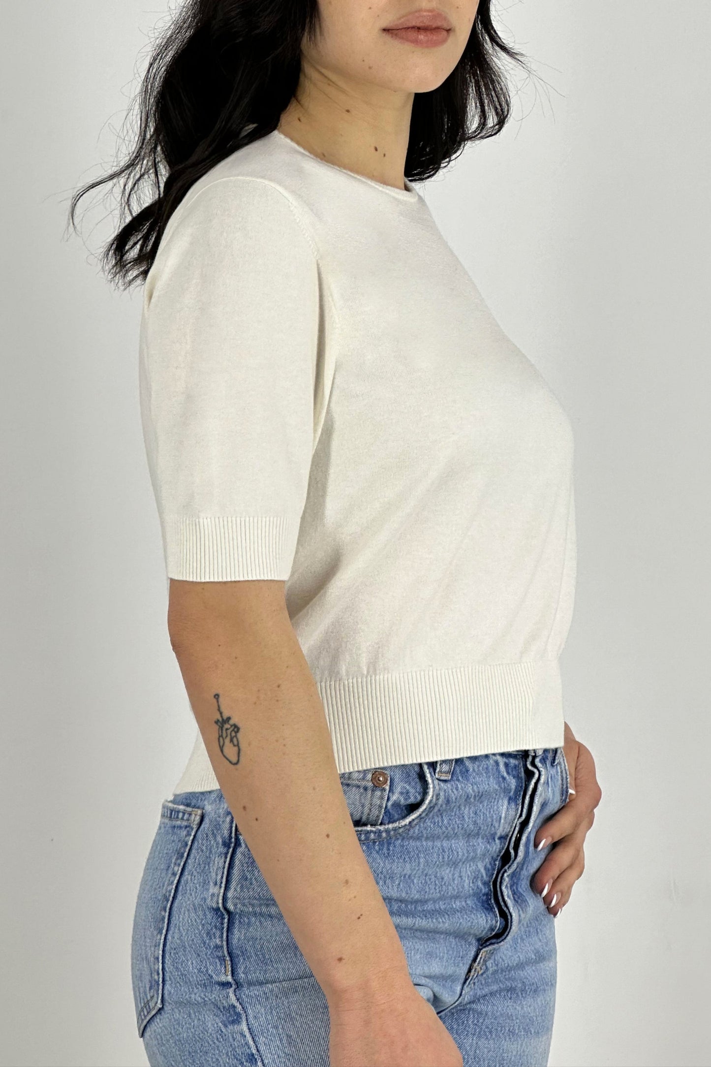 Cotton - Silk - Cashmere Crew Neck Half Sleeves