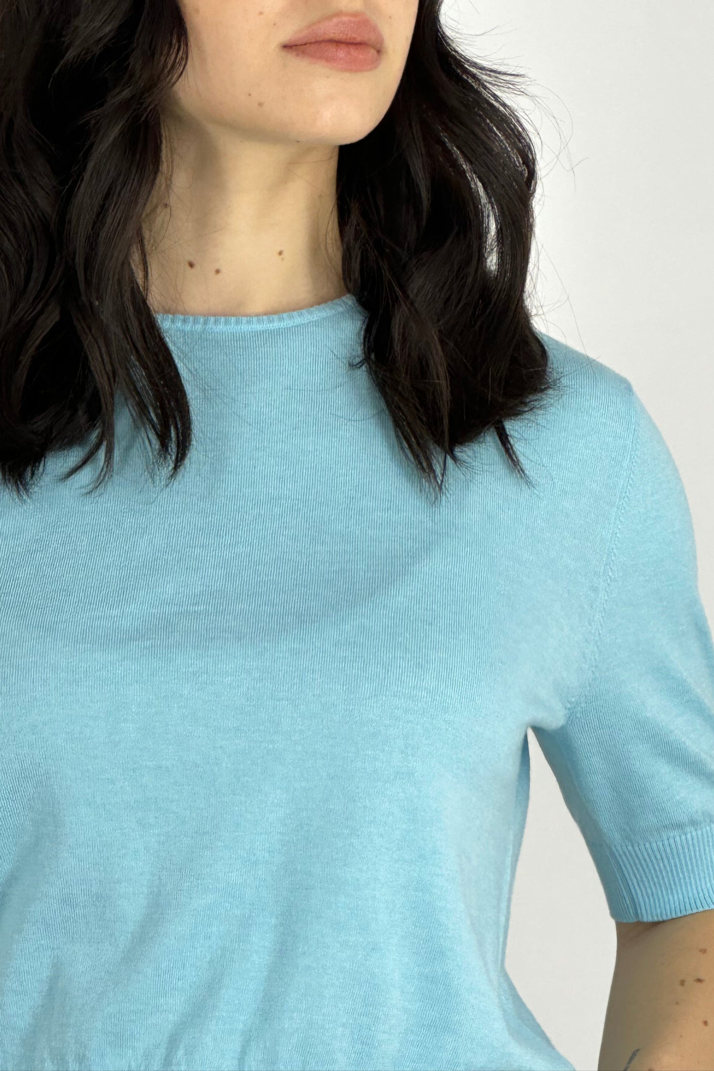 Cotton - Silk - Cashmere Crew Neck Half Sleeves