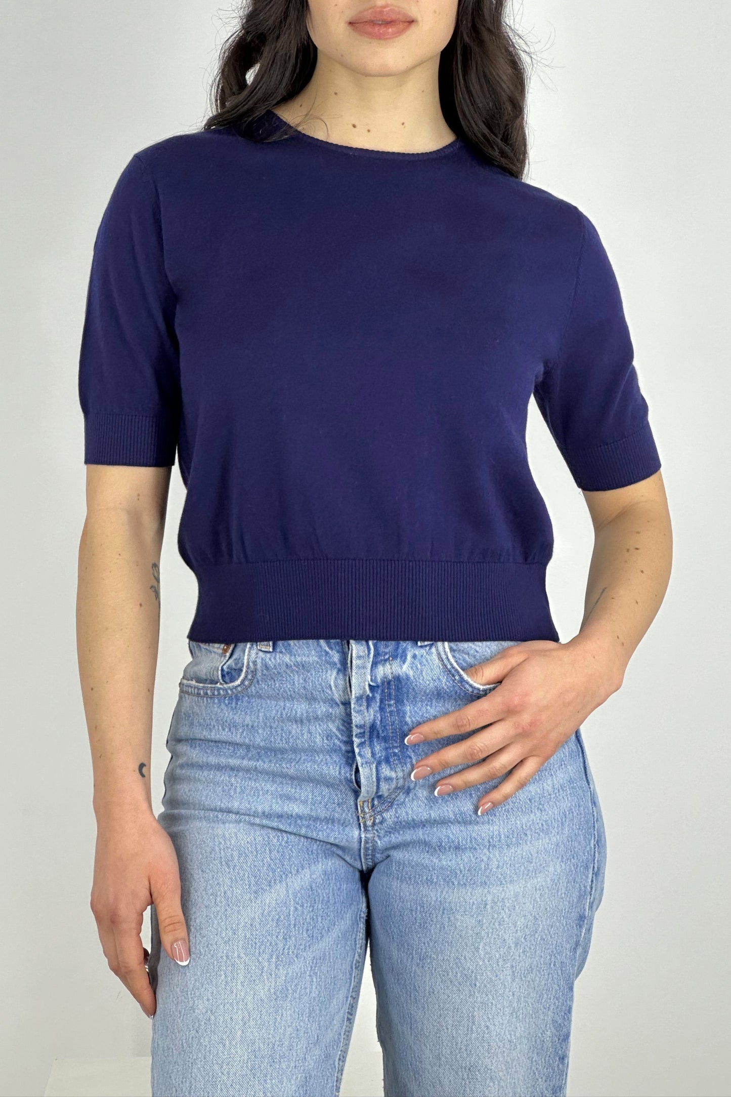 Cotton - Silk - Cashmere Crew Neck Half Sleeves