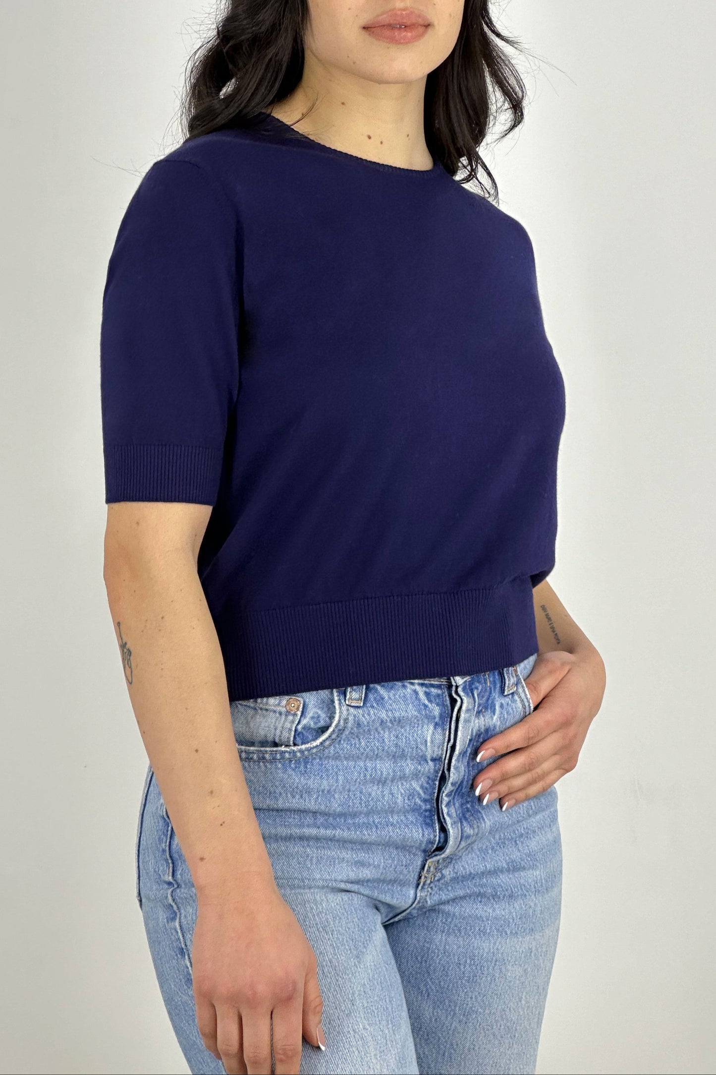 Cotton - Silk - Cashmere Crew Neck Half Sleeves
