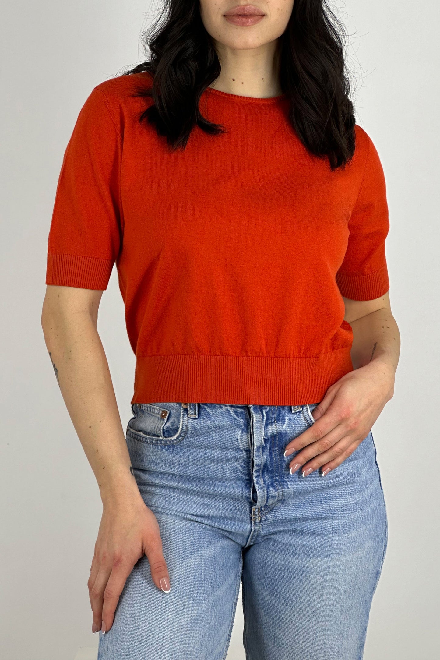 Cotton - Silk - Cashmere Crew Neck Half Sleeves