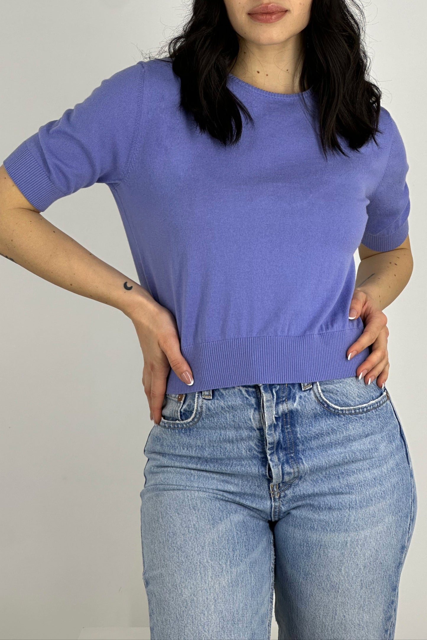 Cotton - Silk - Cashmere Crew Neck Half Sleeves