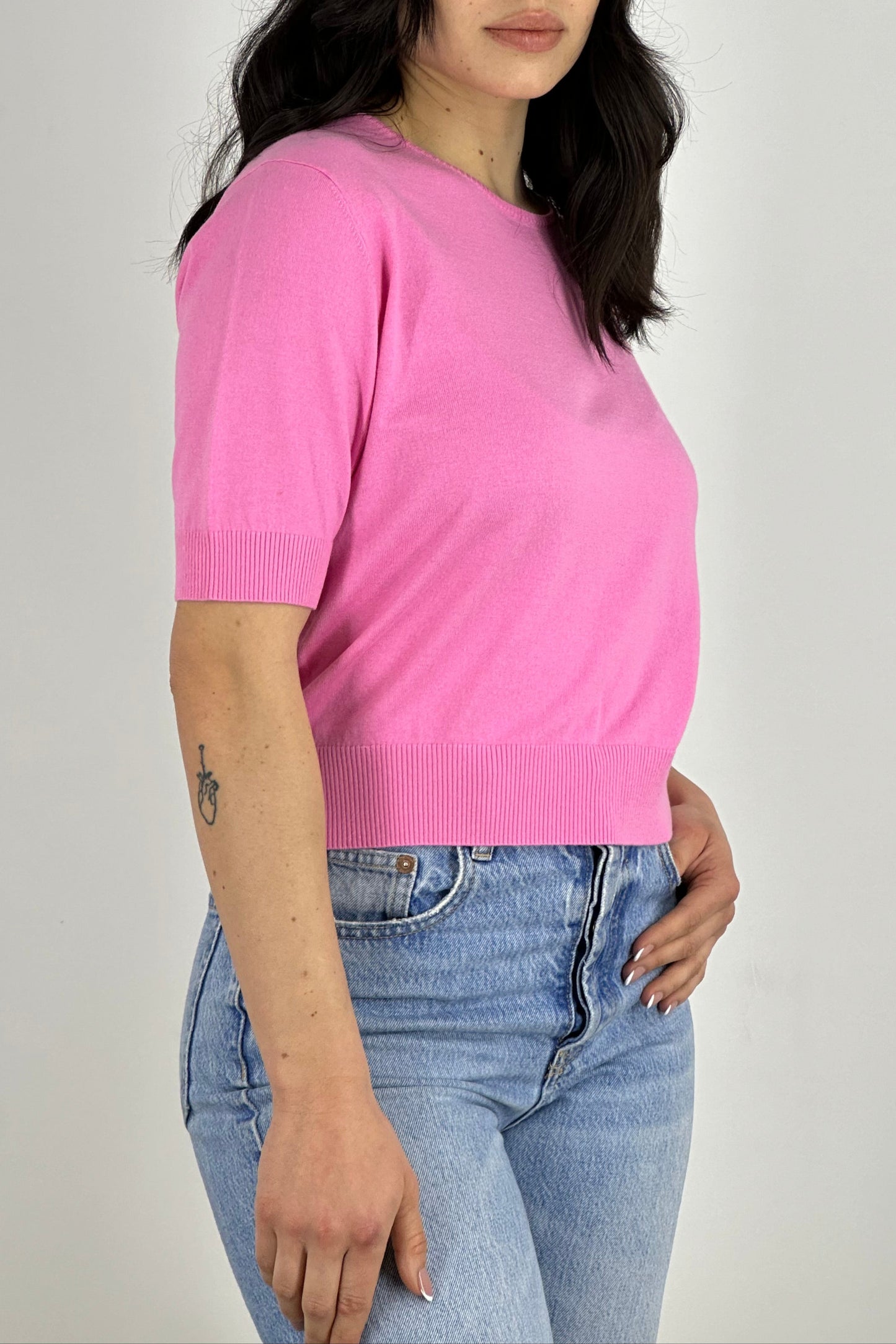 Cotton - Silk - Cashmere Crew Neck Half Sleeves