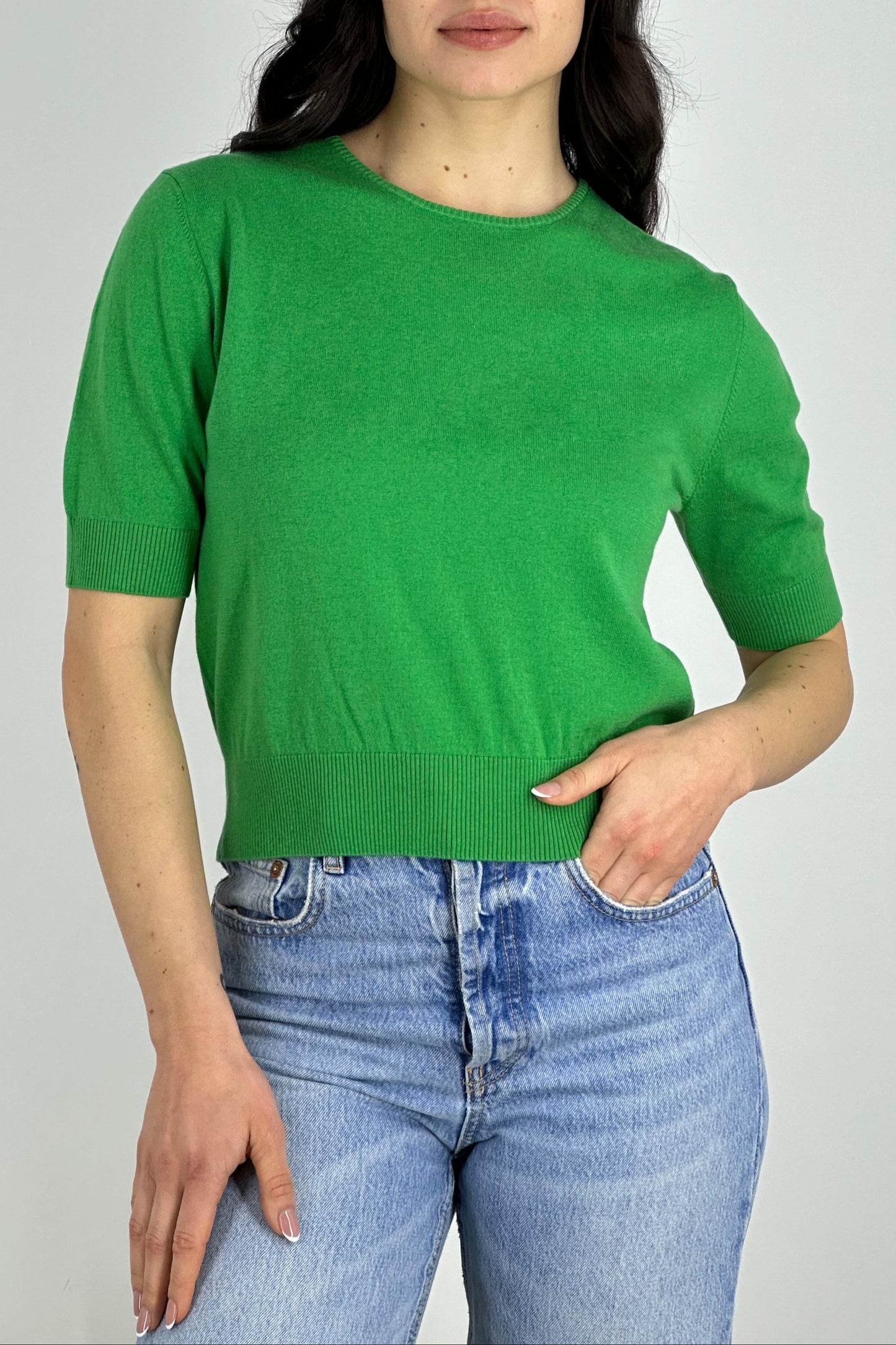 Cotton - Silk - Cashmere Crew Neck Half Sleeves