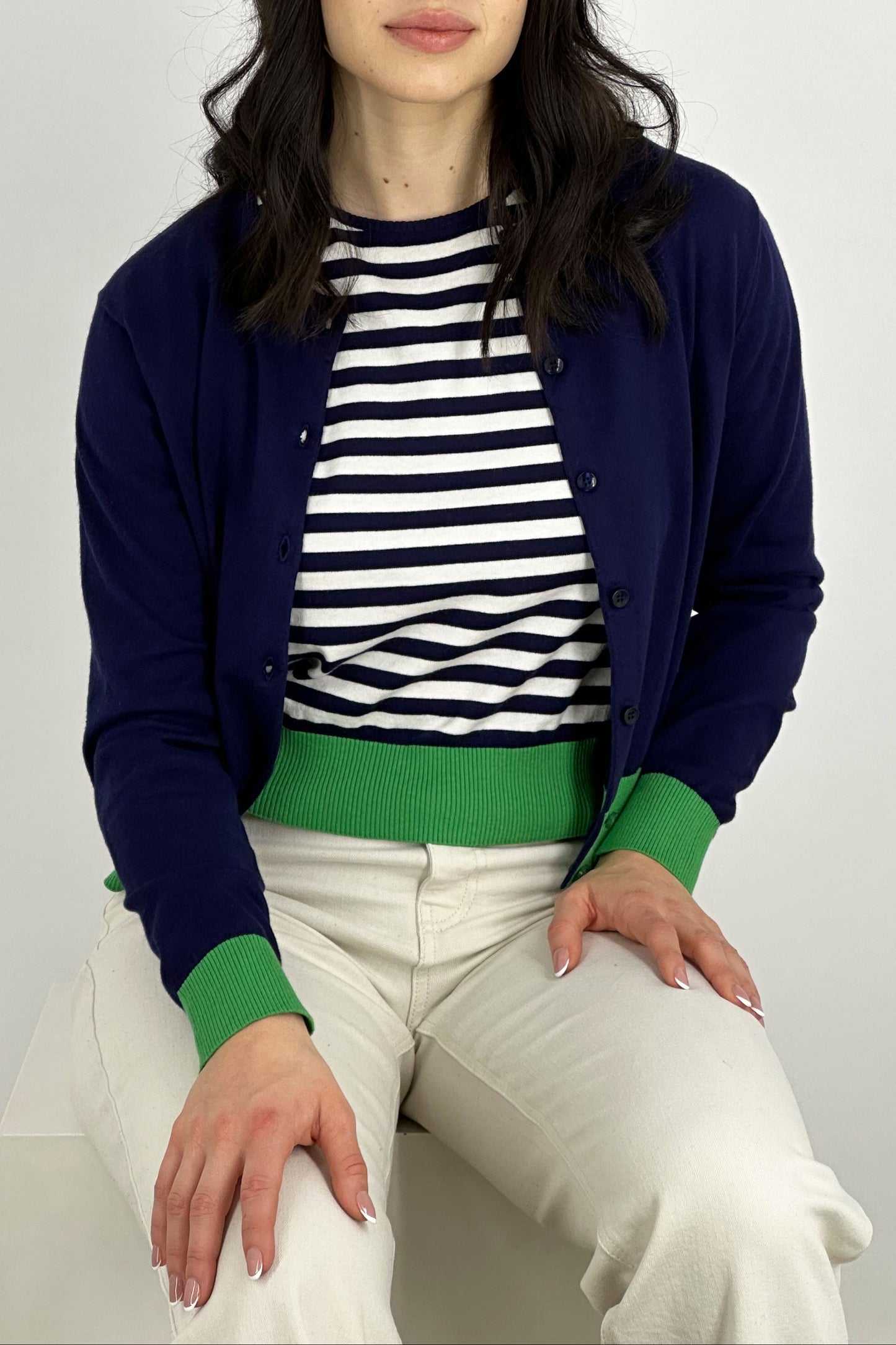 Girocollo Mezza Manica Righe Cotone - Seta - Cashmere