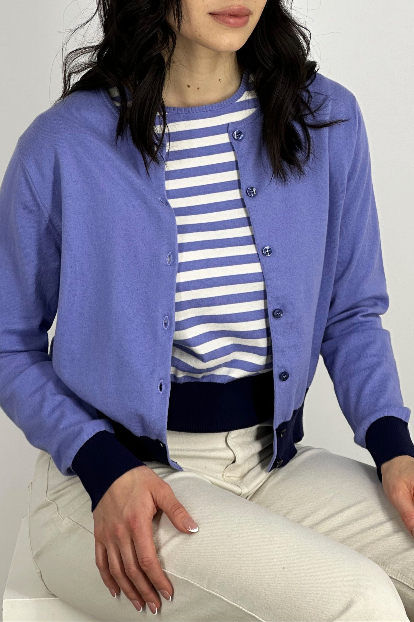 Girocollo Mezza Manica Righe Cotone - Seta - Cashmere