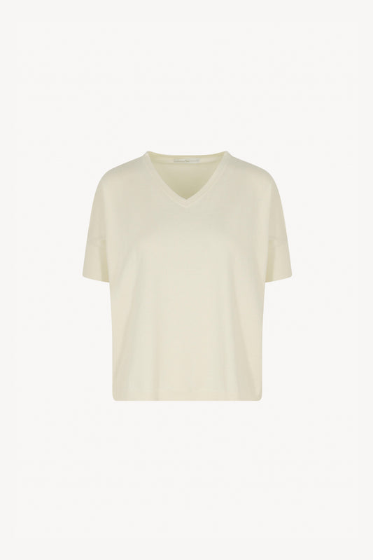 Cotton - Silk - Cashmere V-Neck Top with Half Sleeves