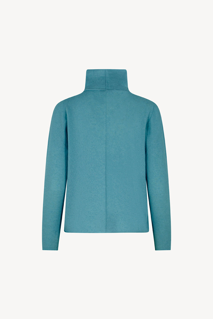 Maglia Lupetto Dritto-Rovescio in Puro Cashmere Turchese