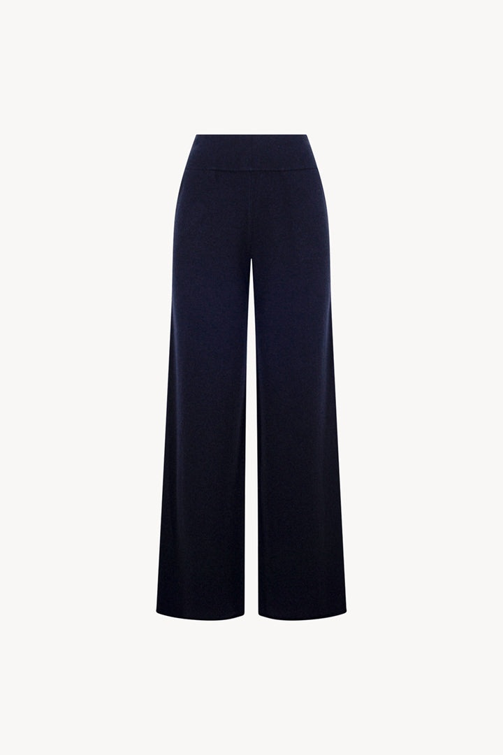 Pantaloni Ampi in Puro Cashmere Notte