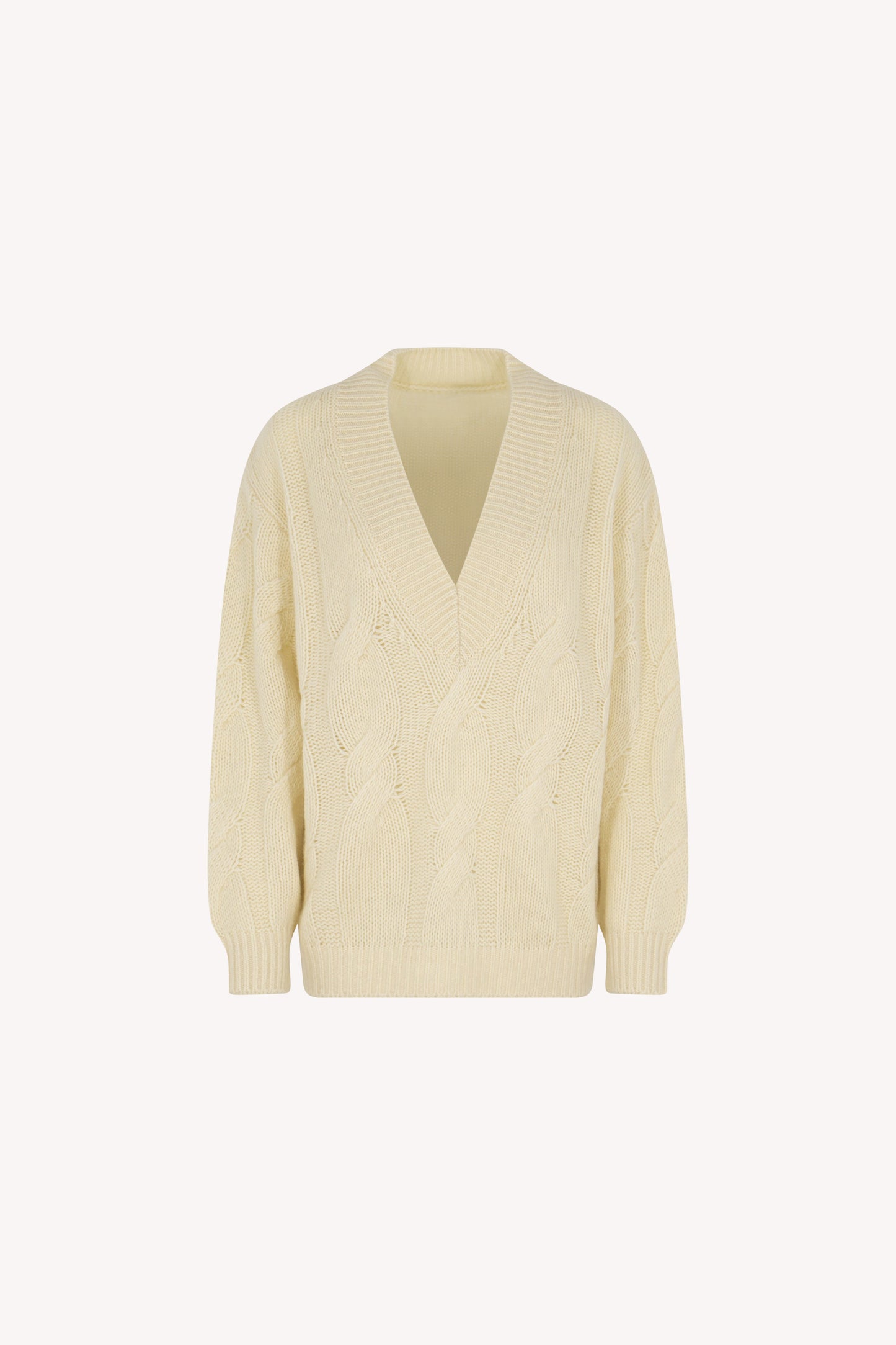 Pure Cashmere V- Neck Cable Knit Sweater