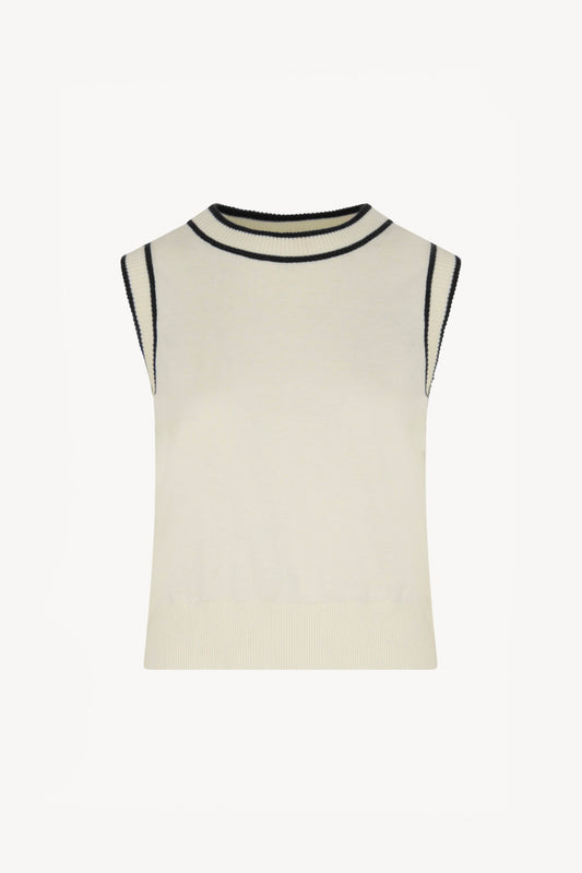Two-tone sleeveless crew neck Cotton - Silk - Cashmere