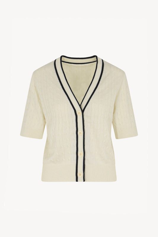 Half-sleeve braided sweater in cotton, silk, and cashmere