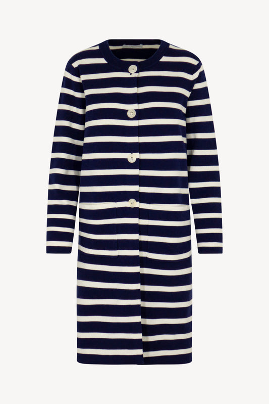 Knitted duster coat in cotton, silk, and cashmere