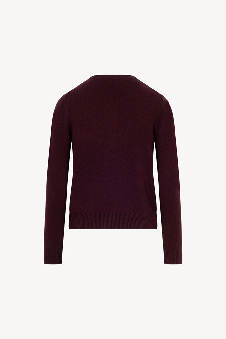 Cardigan Girocollo con gros-grain in Puro Cashmere Acero