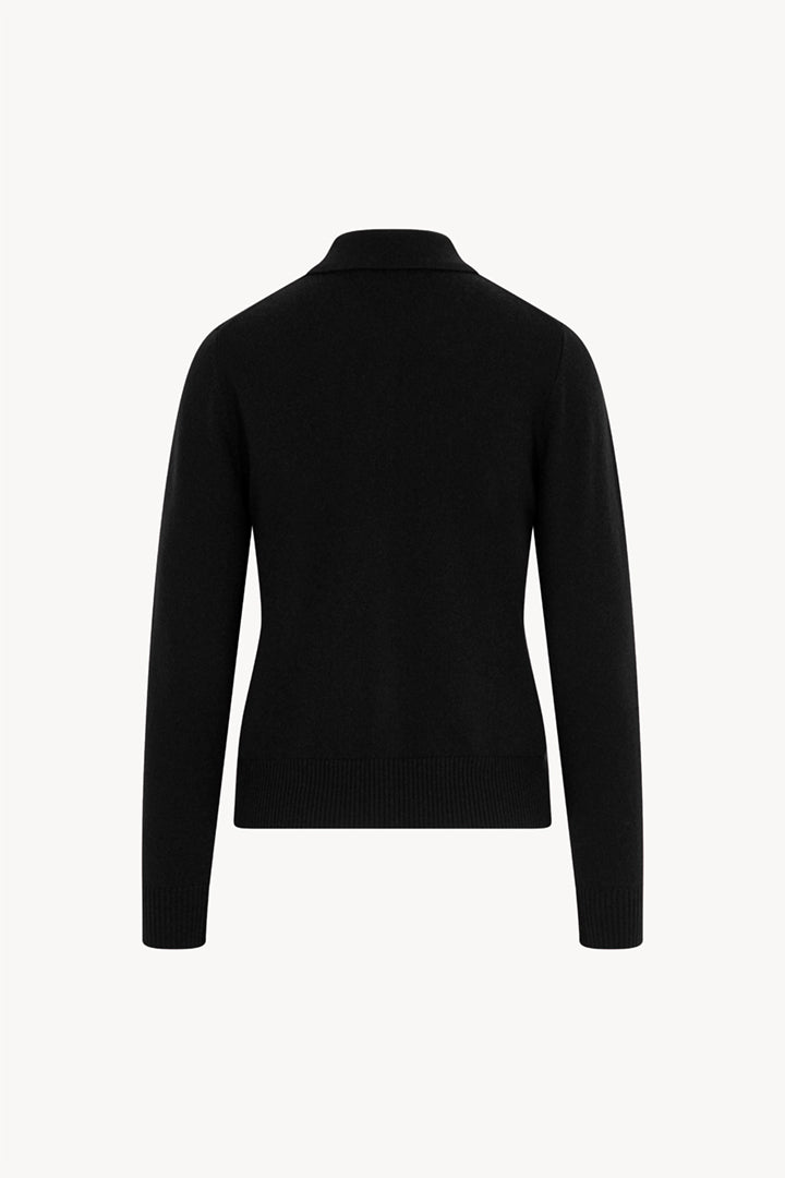 Black Pure Cashmere Shirt-collar Cardigan with Grosgrain Trim