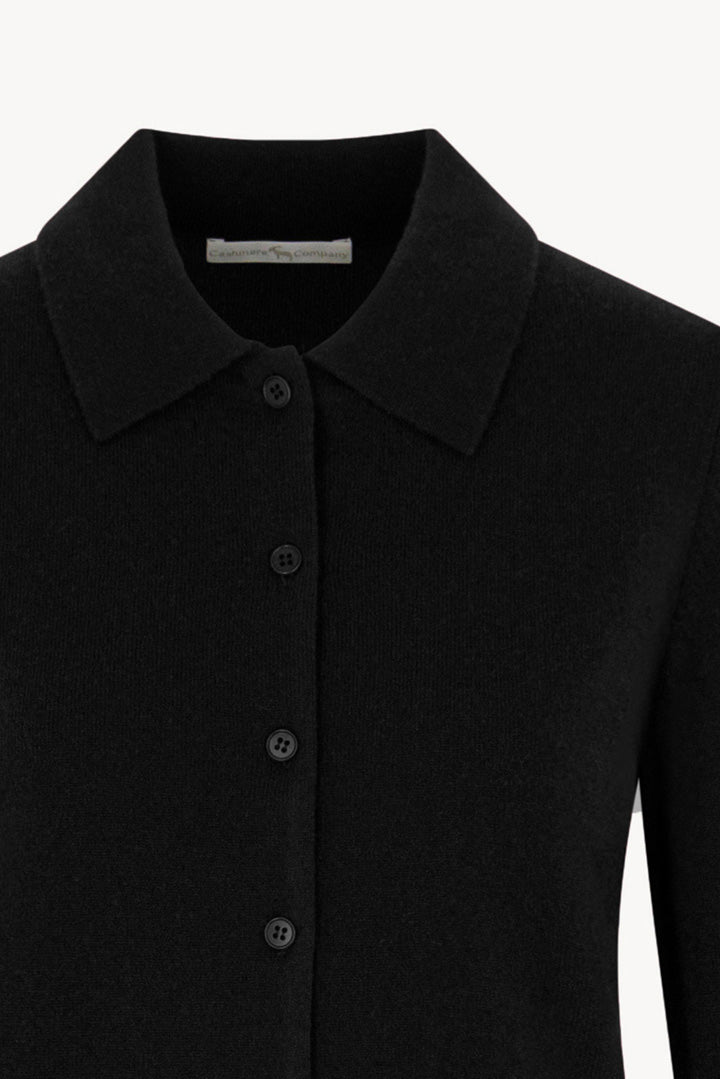 Black Pure Cashmere Shirt-collar Cardigan with Grosgrain Trim