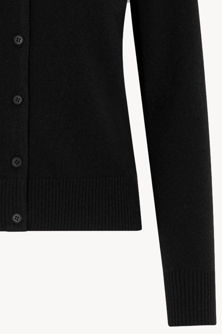 Black Pure Cashmere Shirt-collar Cardigan with Grosgrain Trim