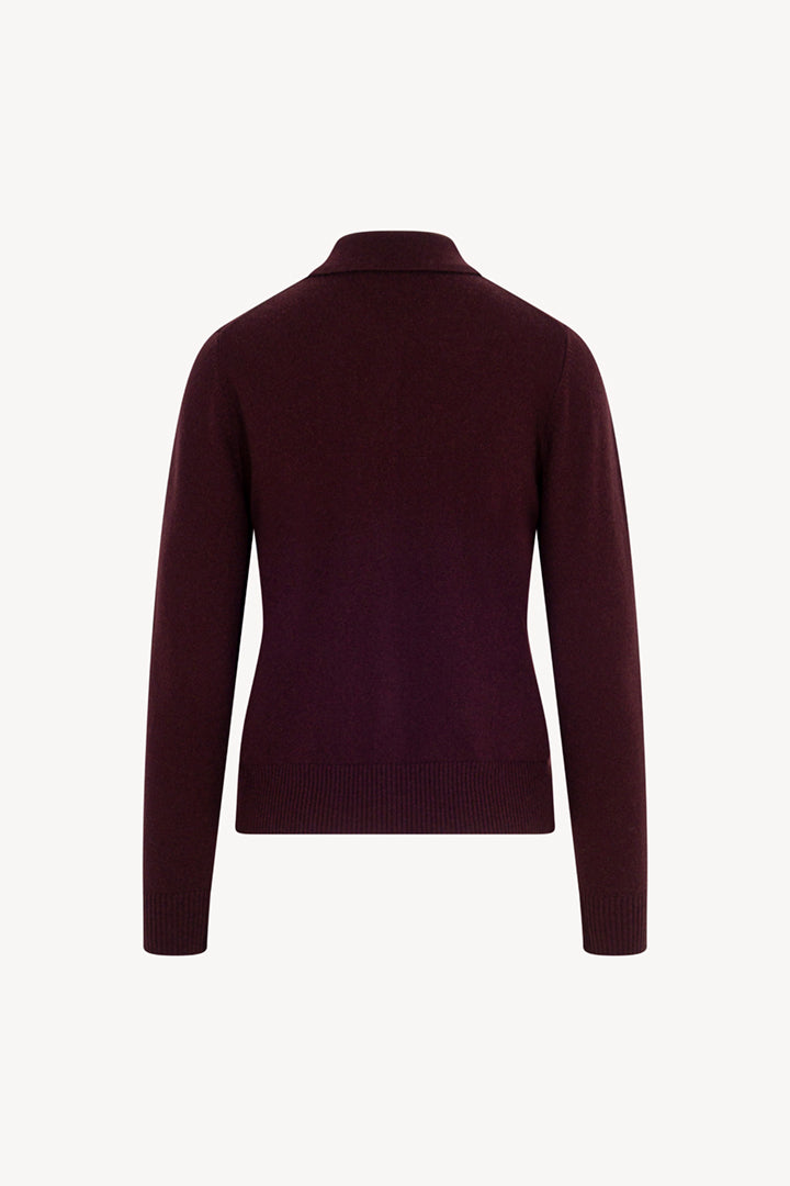 Maple Red Pure Cashmere Shirt-collar Cardigan with Grosgrain Trim