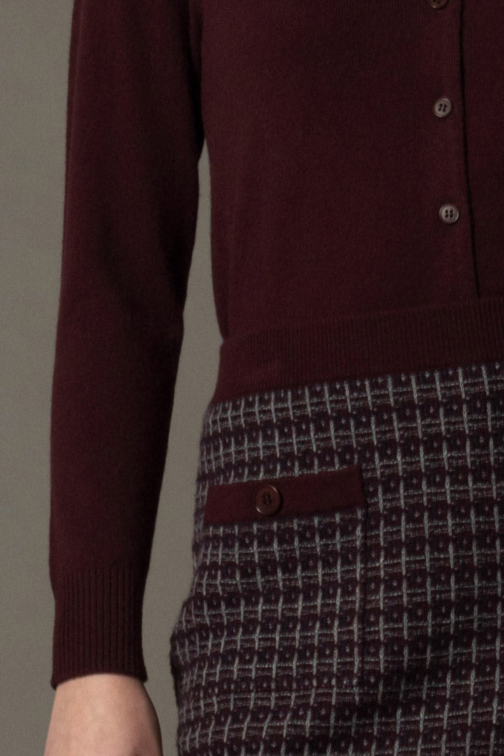 Maple Red Pure Cashmere Shirt-collar Cardigan with Grosgrain Trim