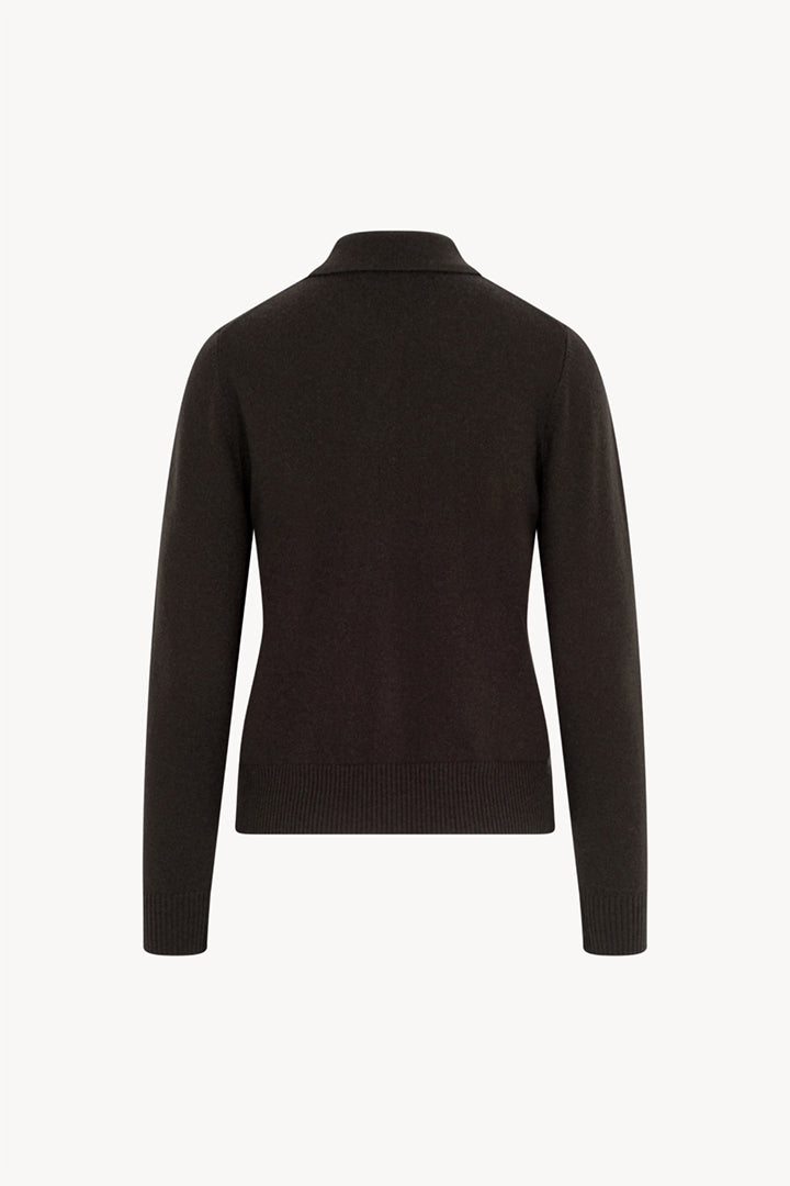 Mocha Pure Cashmere Shirt-collar Cardigan with Grosgrain Trim