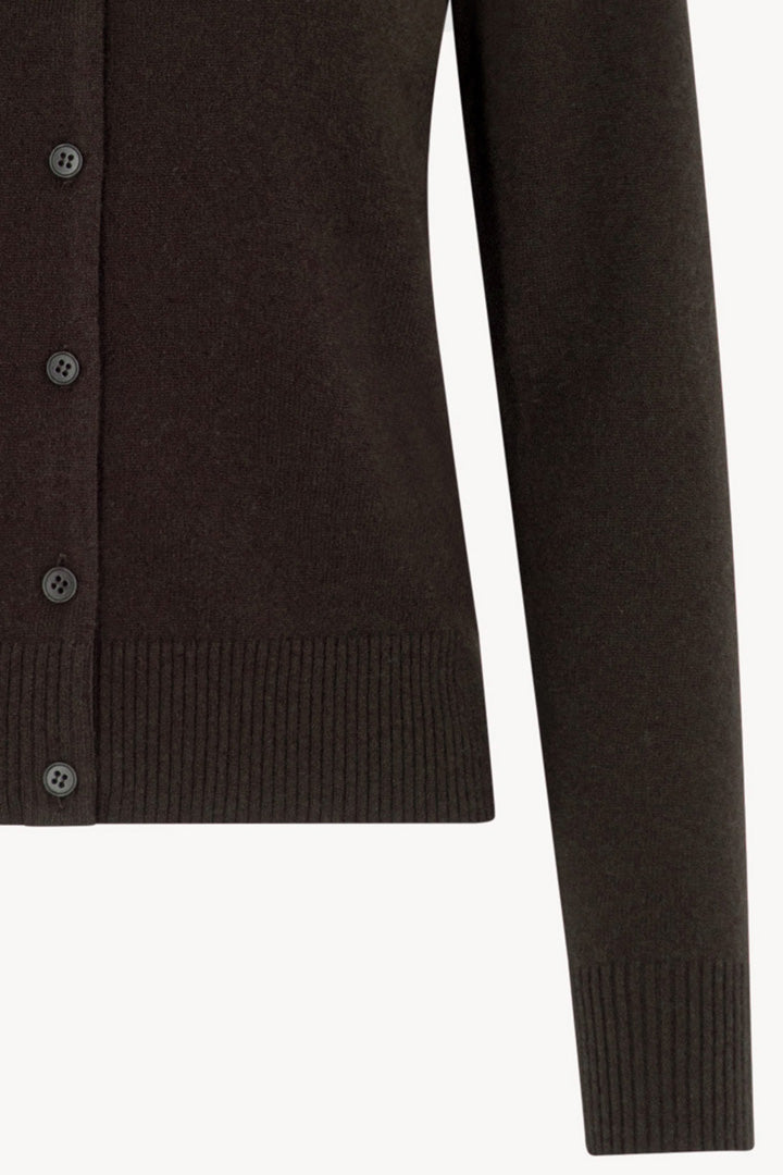 Mocha Pure Cashmere Shirt-collar Cardigan with Grosgrain Trim