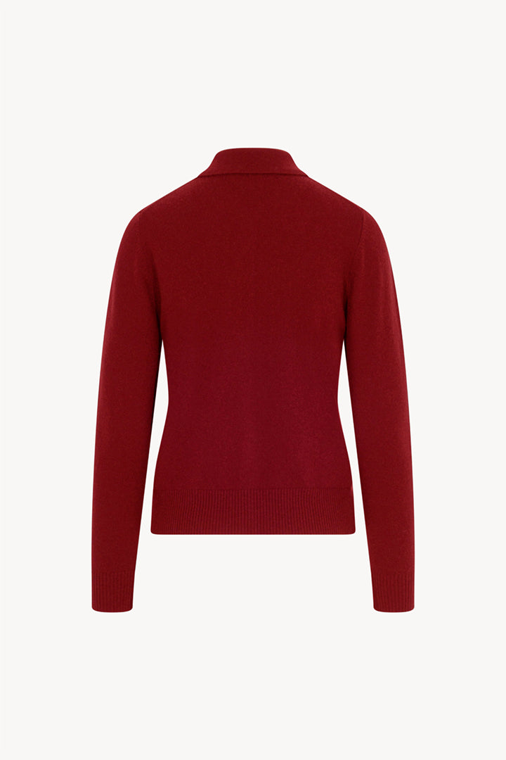 Ruby Red Pure Cashmere Shirt-collar Cardigan with Grosgrain Trim