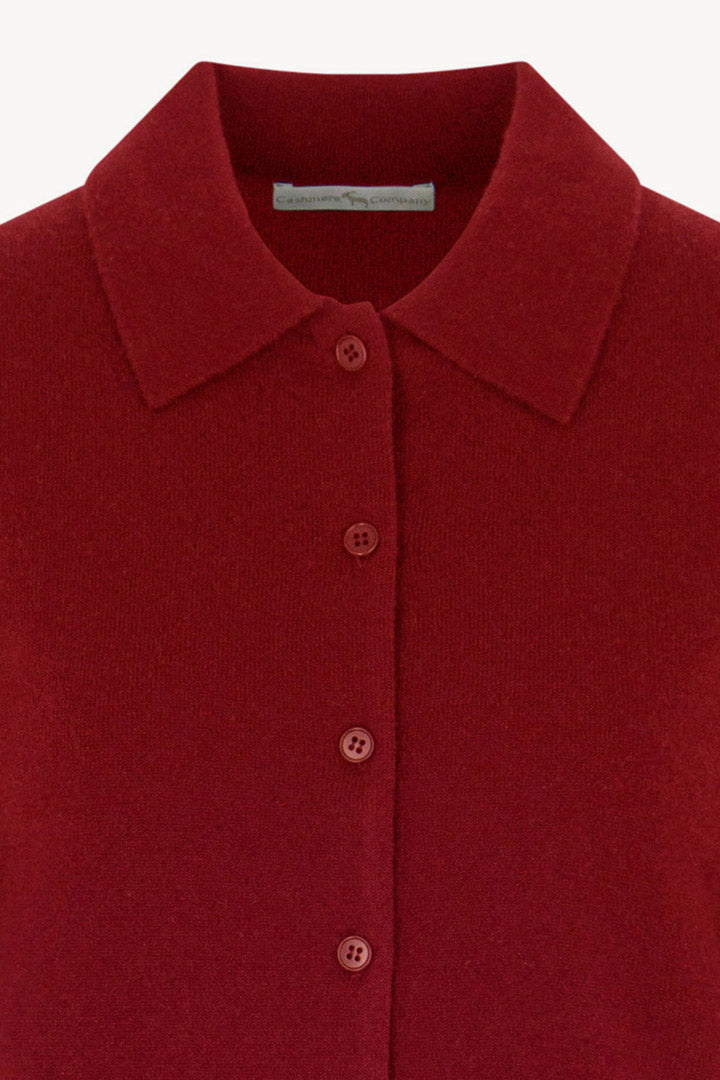 Ruby Red Pure Cashmere Shirt-collar Cardigan with Grosgrain Trim