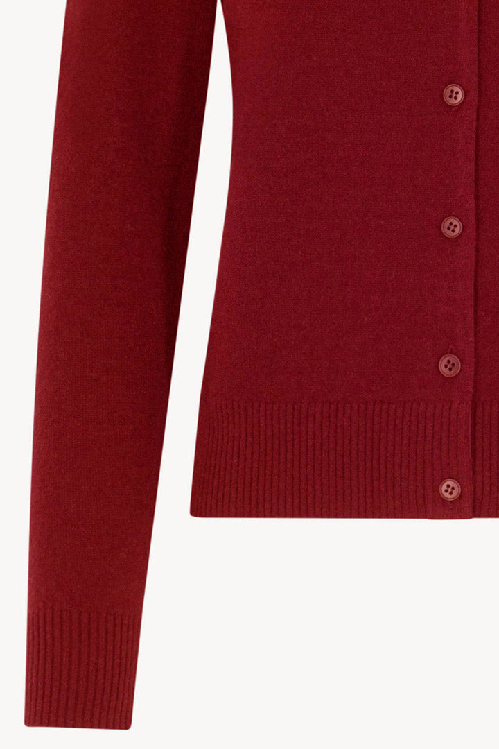 Ruby Red Pure Cashmere Shirt-collar Cardigan with Grosgrain Trim