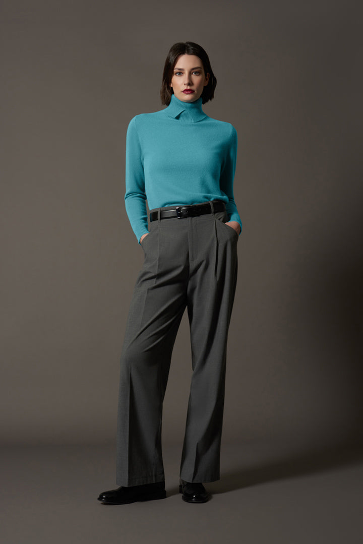Dolcevita con Spacchetto in Puro Cashmere Turchese