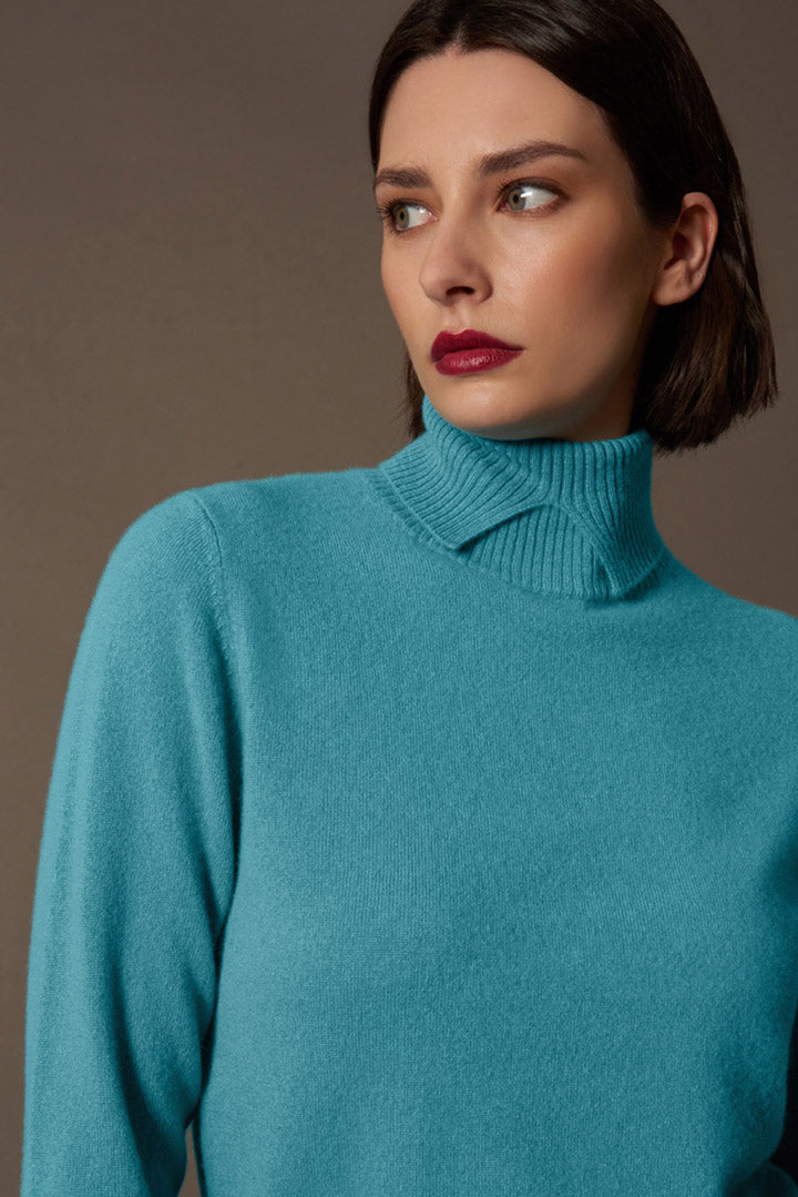 Dolcevita con Spacchetto in Puro Cashmere Turchese