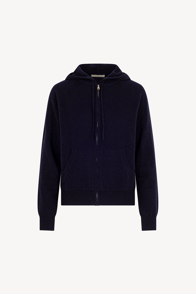 Felpa Donna con Cappuccio in Puro Cashmere Navy