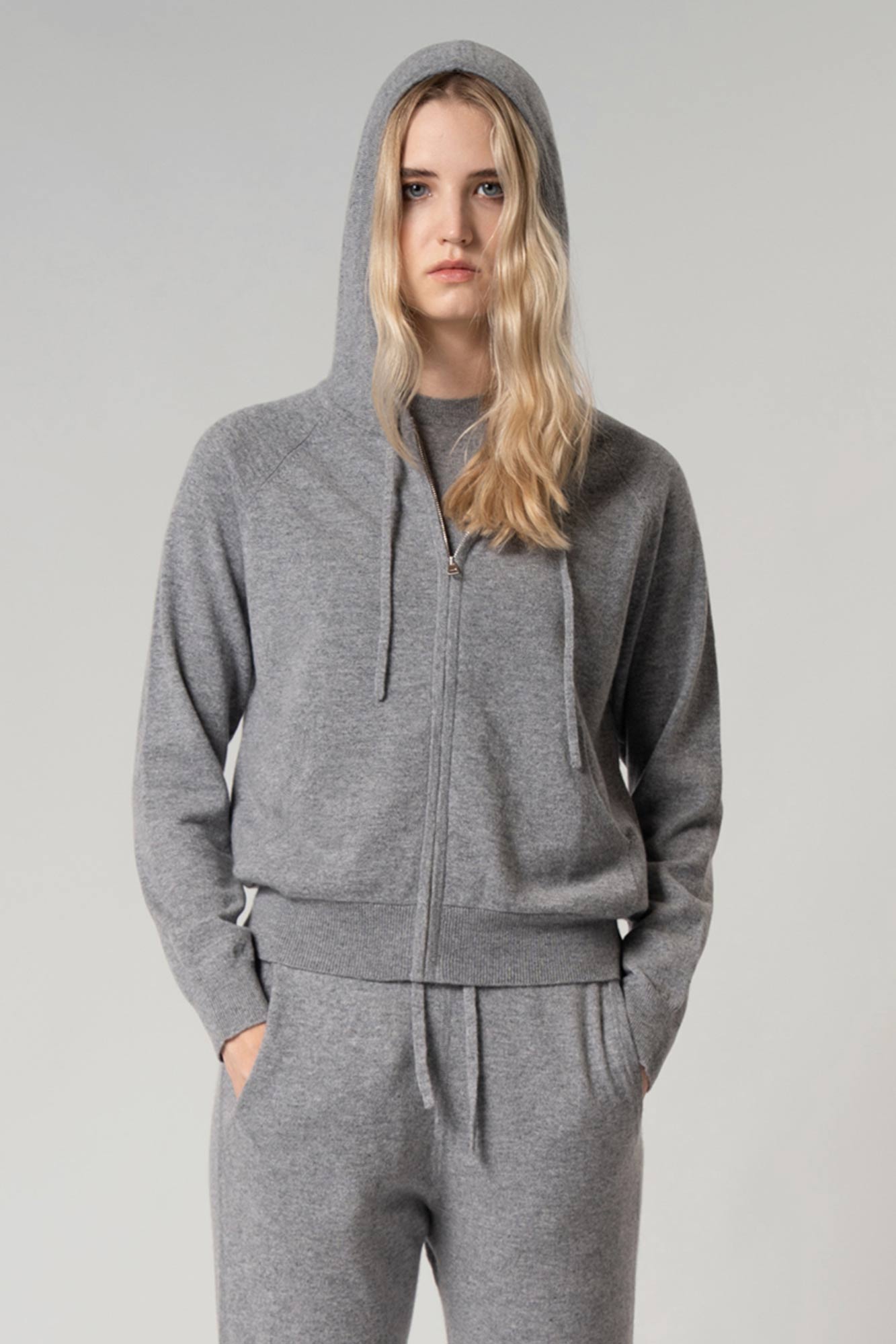 Felpa Donna con Cappuccio in Puro Cashmere Silver