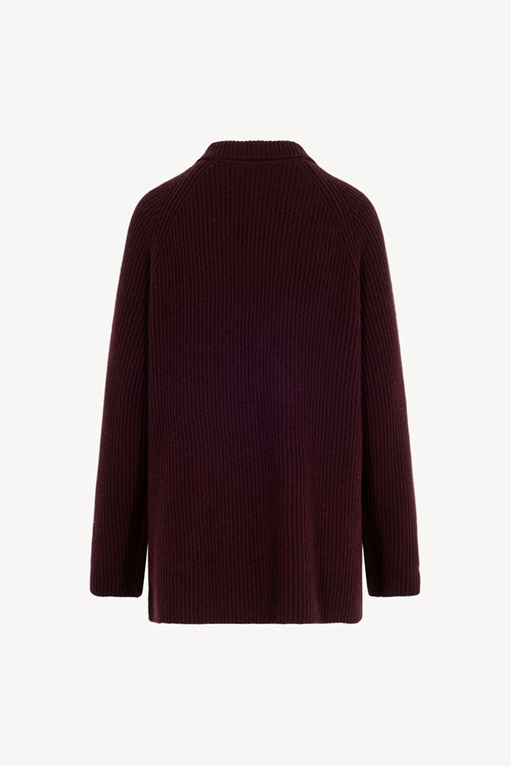 Maple Red Pure Cashmere Double-Breasted Cardigan in English Rib Knit