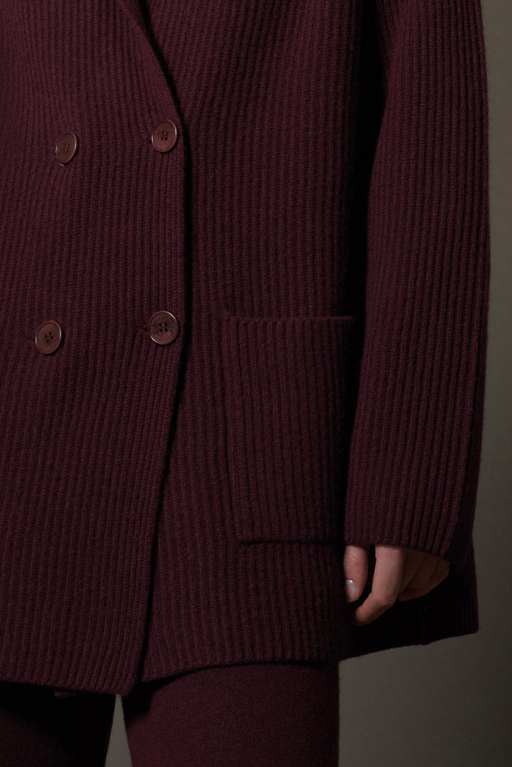 Maple Red Pure Cashmere Double-Breasted Cardigan in English Rib Knit