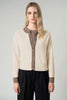 Cardigan con Bordi a Contrasto in Puro Cashmere Latte