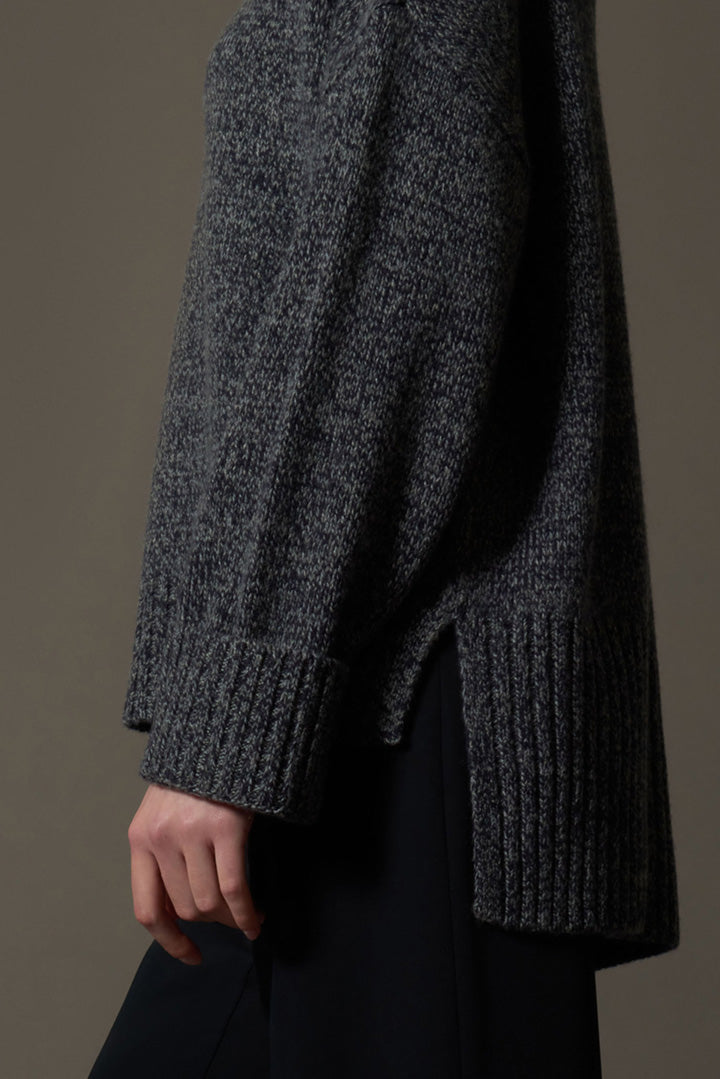 Maglia 8 fili con Collo ad Anello in Puro Cashmere Moulinè Notte