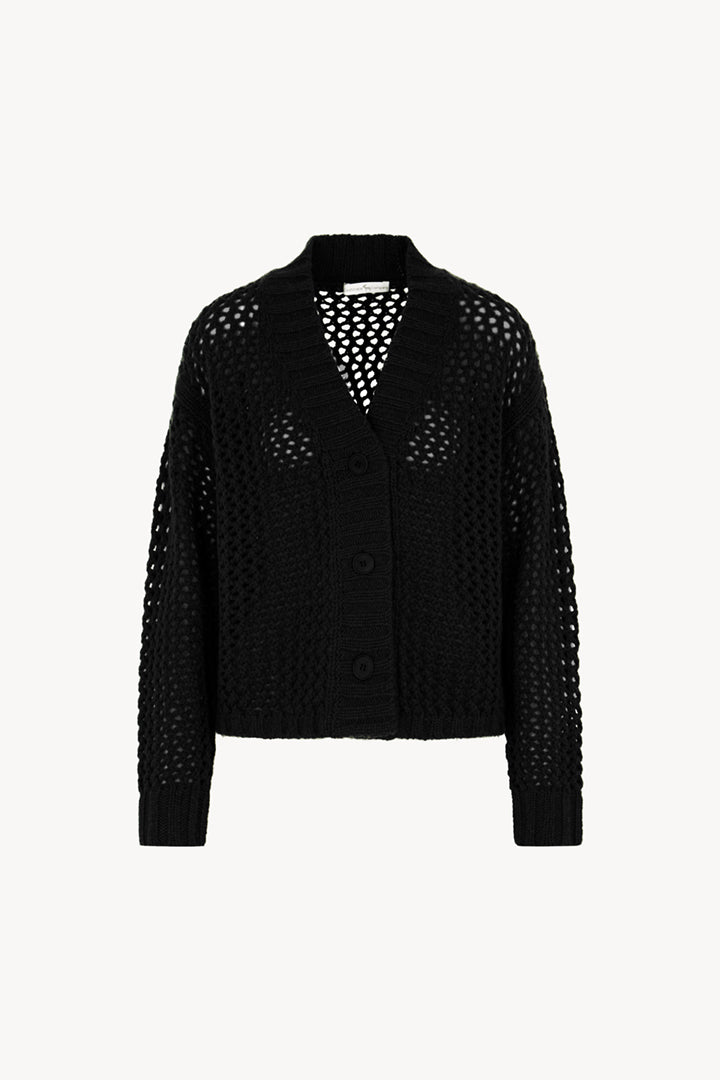 Cardigan in Punto Rete in Puro Cashmere Nero