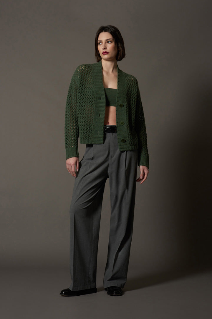 Cardigan in Punto Rete in Puro Cashmere Loden