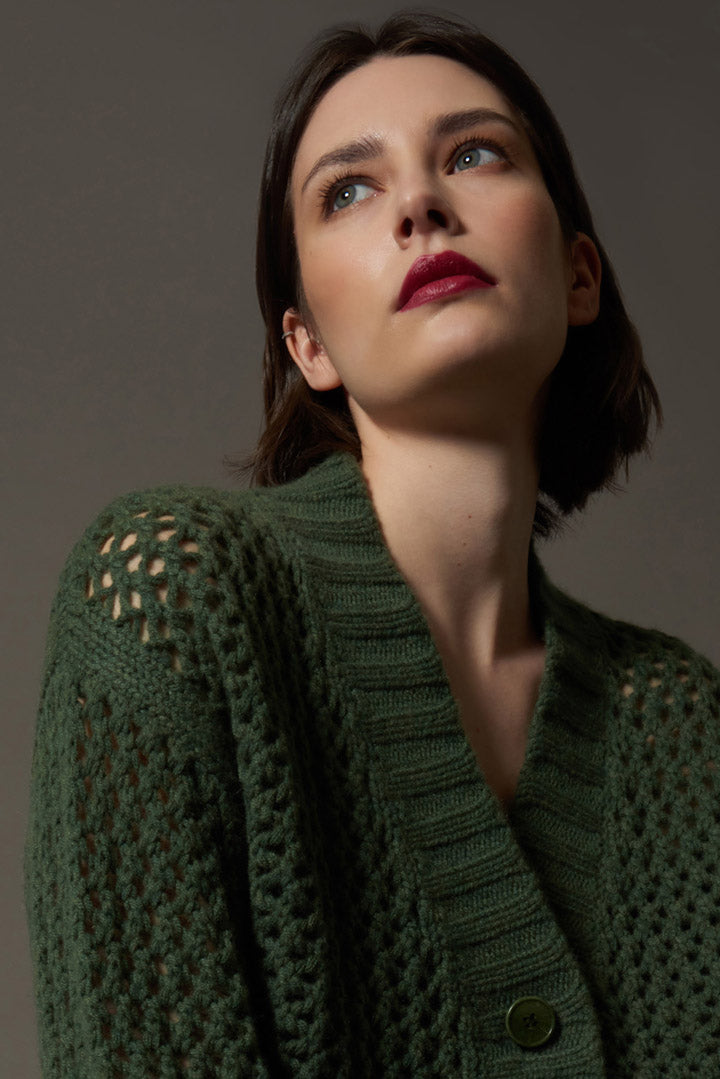 Cardigan in Punto Rete in Puro Cashmere Loden