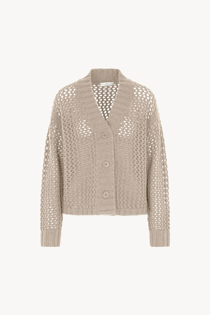 Cardigan in Punto Rete in Puro Cashmere Avena